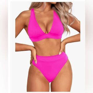 Yonique Two Piece High Waisted Thong Bikini Set Small